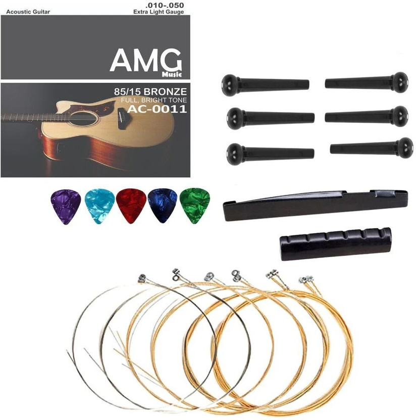 AMG Music Acoustic Guitar String Set Lightweight Stainless steal with Saddle Set For Guitars Guitar String(6 Strings)