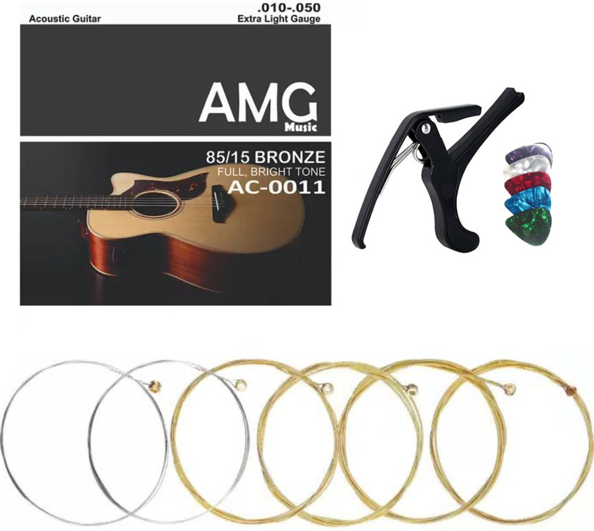 AMG Music Acoustic Acoustic Guitar Strings Set With Capo For Acoustic Guitar, Electric, Ukulele Guitar String(6 Strings)
