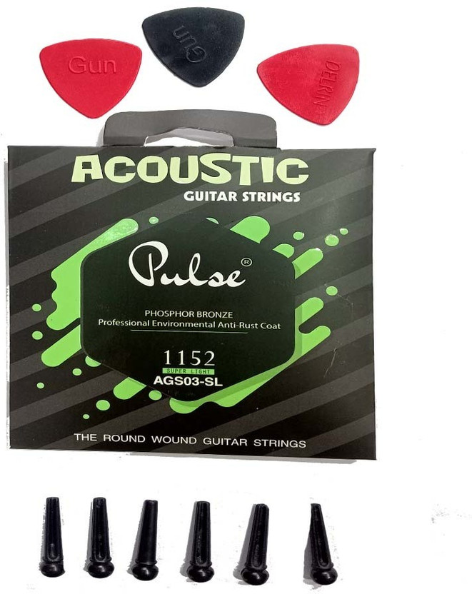 music galaxy Acoustic PULSE GREEN .11 STRING SET AND PICKS 3 BRIDGE PIN 6 Guitar String(6 Strings)