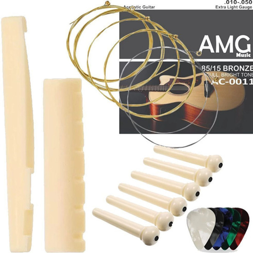 Pleasure Acoustic Guitar String Stainless steel with Saddle & Nut & Bridge Pins Set,5Picks Guitar String(6 Strings)