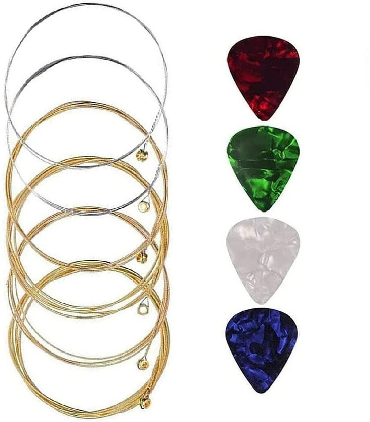 amg digital Acoustic Acoustic Guitar String set with 4 Picks Bronze Guitar Strings, Light Tension Guitar String(6 Strings)