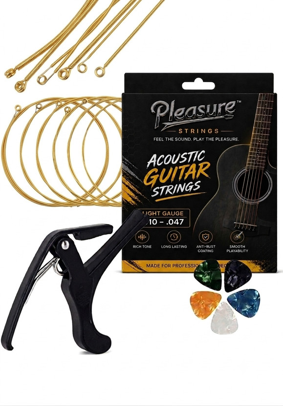 Pleasure Acoustic Combo of Acoustic 6 Strings+ Capo+ 5 picks Guitar String(6 Strings)
