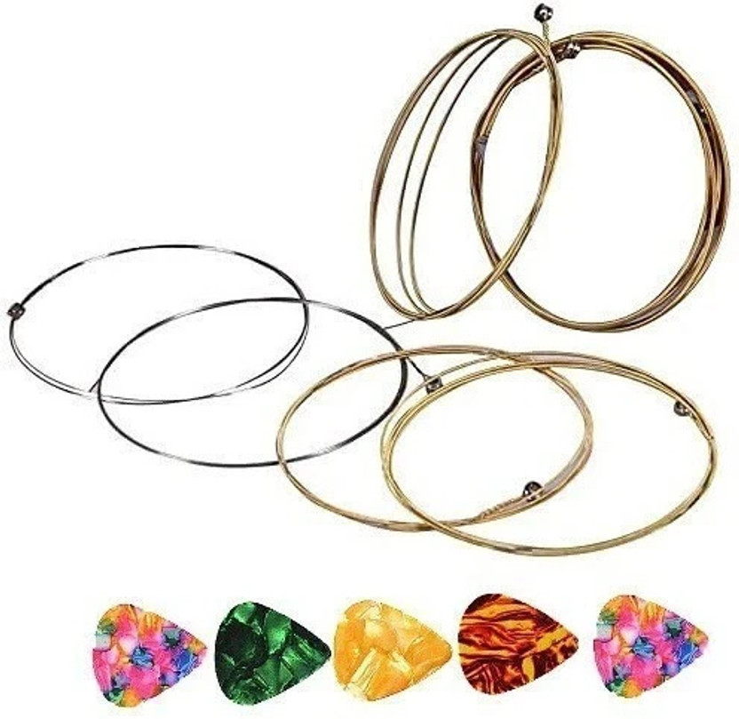 TechBlaze Acoustic Guitar String and 4pcs Abstract Art Celluloid Guitar Picks for Acoustic Guitar Full Set of Extra Light Special Acoustic Guitar Strings Stainless Steel Set of 6 Guitar String (Assorted Colors) Guitar String(6 Strings)