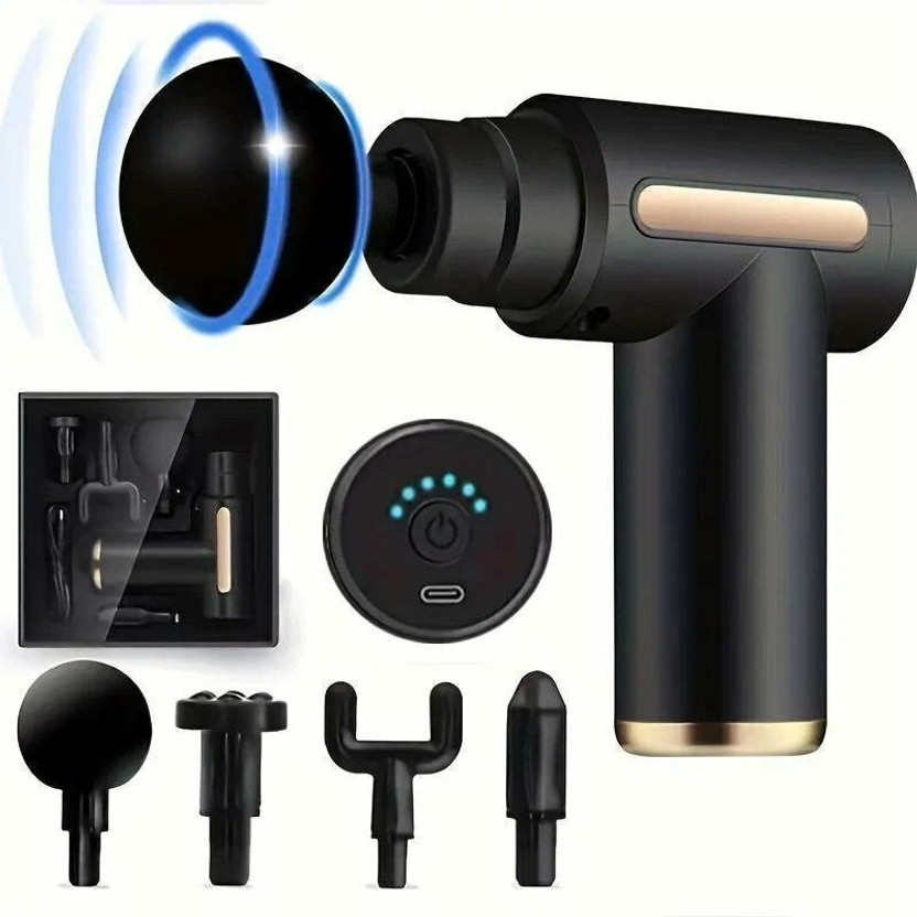 RjGuru Portable Massage Gun with 4 Heads Powerful Motor Massage Machine Gun