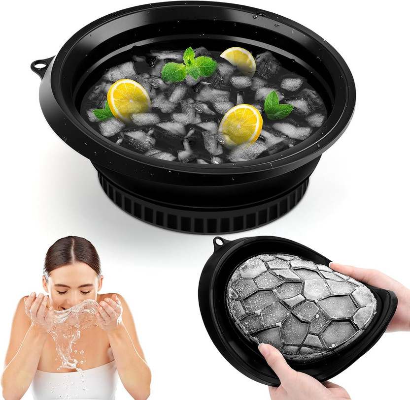 Hezaya Silicone Massage Bowl Face Bowl for Ice with Built-in Ice Tray, Collapsible Silicone Bowl Disposable(Pack of 1, Black)