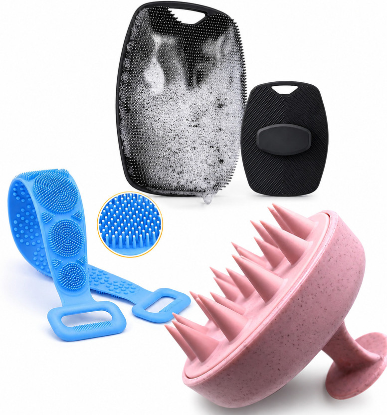 FLASHKITCH FLASHKITCH Premium Bath Combo|Body Back Belt Scrubber|Hair Scalp Massager & Body Scrubber Hair Accessory Set(Multicolor) - Flipkart Deal