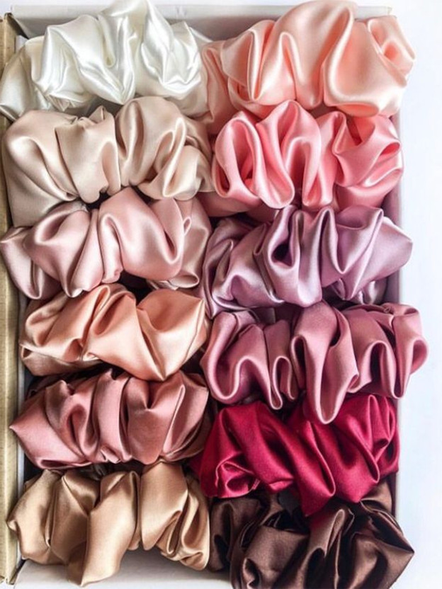 hummanbird Luxury Satin Scrunchies|Soft Hair Ties Set of 12 Rubber Band(White, Pink, Black, Red)