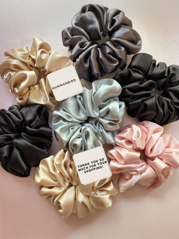 hummanbird Silky Satin Scrunchies Ponytail Holder for Girls Women ( pack of 7 ) Rubber Band(Black, Pink, Gold)