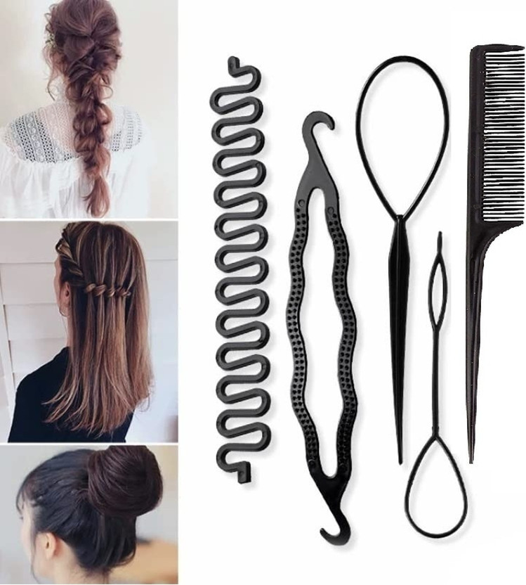 avnish Hair Styling Topsy Tail Kits Braids Tools For Women Girls Stylish(pack of 5) Hair Accessory Set(Black)