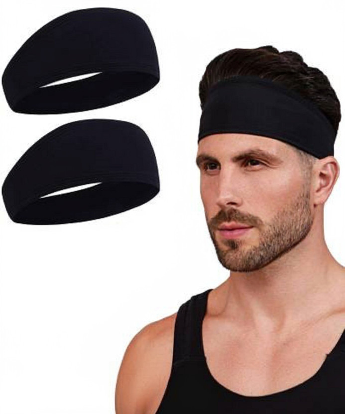 CozyFox Unisex Headbands for Men Women, Sweat Wicking Headbands for Sports PACK OF- 2 Head Band(Black)