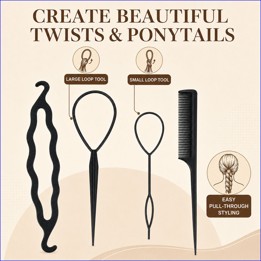 BeBe Four Piece Hair Tool Kit Hair Accessory Set(Black)