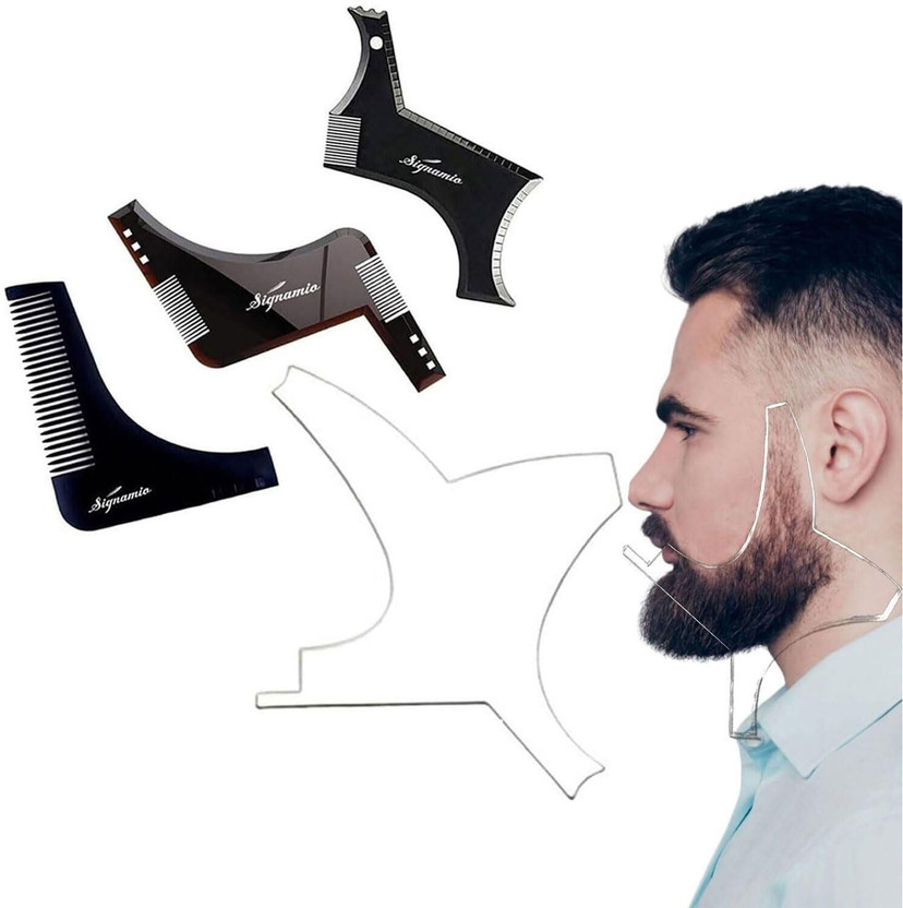 Signamio Set of 4 Multi Purpose Black/Transparent Beard Shaper tool for Men Hair Accessory Set(Black)
