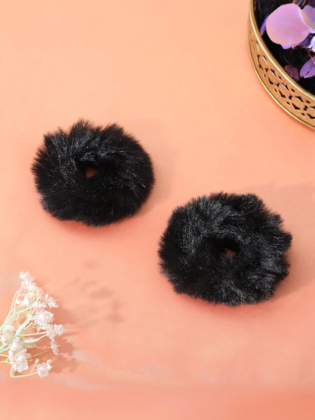 Kaima Kaima Soft Fluffy Fur Elastic Black Hair Rubber Bands for Kids Girls Women (Pack of 3) Rubber Band(Black) - Flipkart Deal