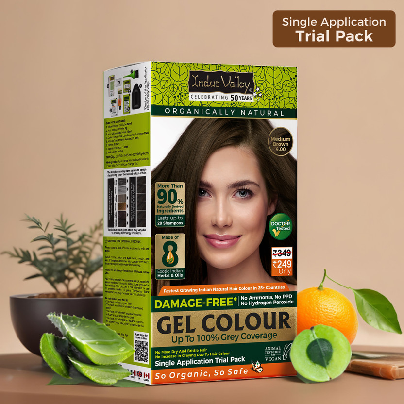 Indus Indus Valley Damage Free Gel Hair Colour Medium Brown Grey Coverage Hair Color Trial Pack , Medium Brown - Flipkart Deal