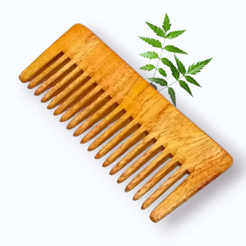 Rhe Cosmetics Kacchi Neem Handmade Wooden Comb – Wide Tooth Detangling Hair Comb