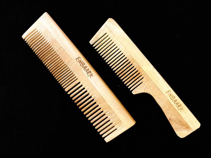 Enbaark Pack of 2 Neem Wood Combs (Detangling and Handle) Price in