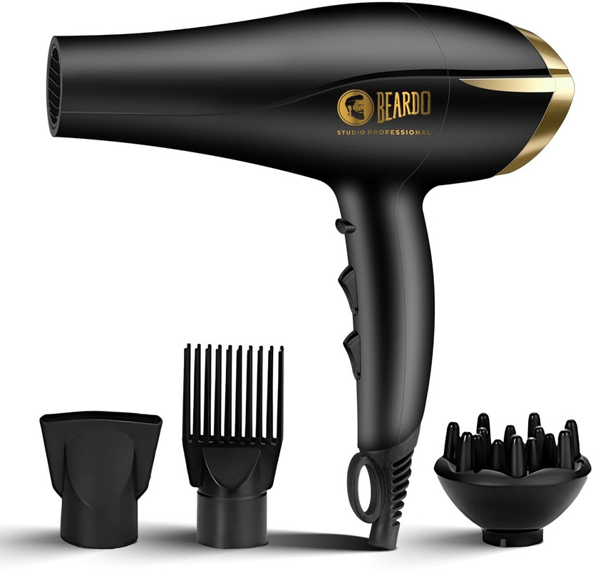 BEARDO Tornado | AC Motor, Concentrator, Diffuser | Hair Dryer(2000 W, Black and Gold)