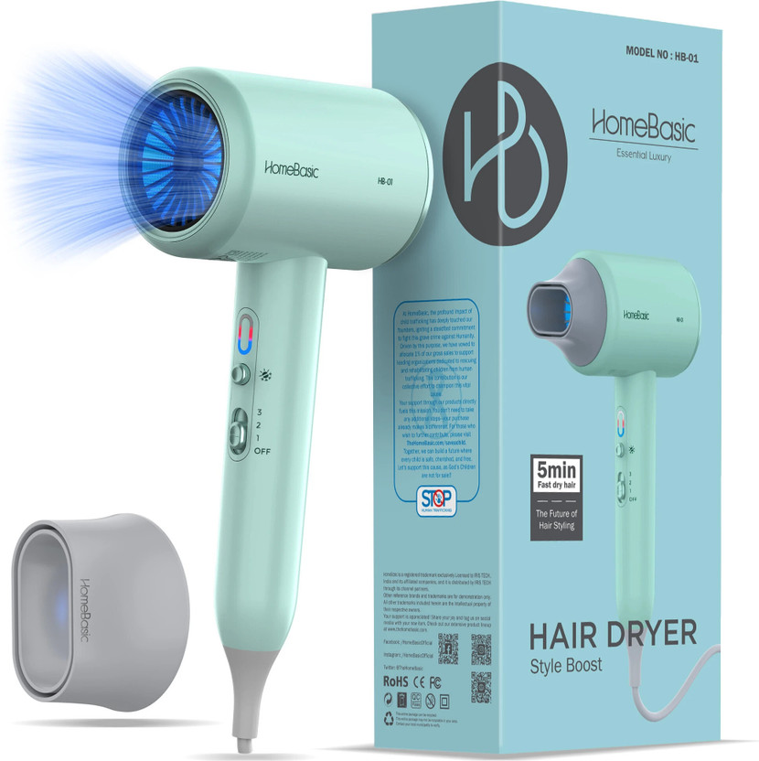 HOMEBASIC Precise Air Flow 3 Speeds, Hot/Cold, Overheat Protection, LED Monitor 5-Minute Hair Dryer(2400 W, Light Cyan)