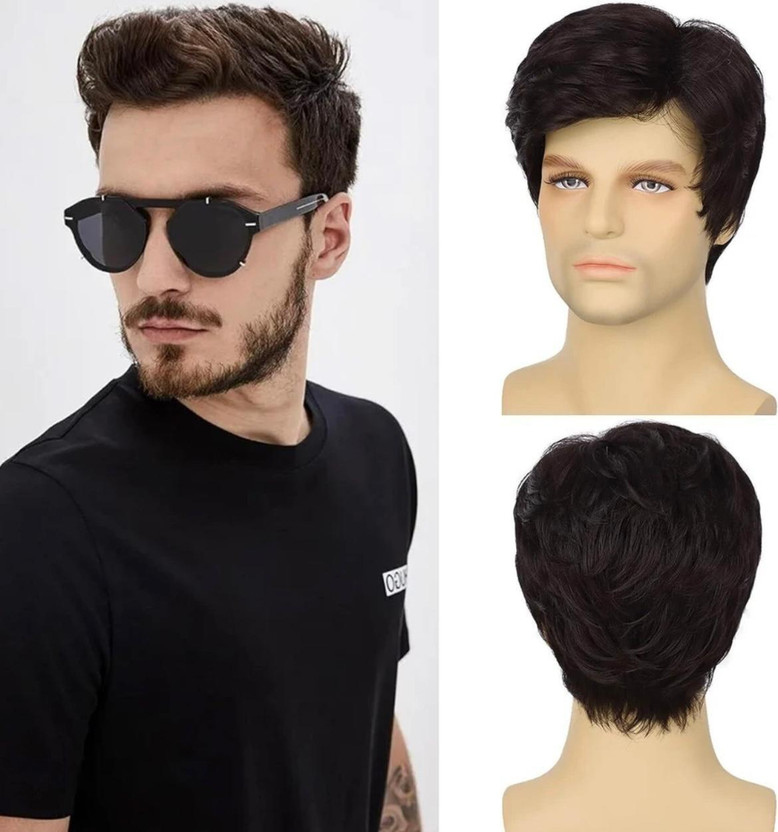 raw silk hair men wig black with soft synthetic hair for realistic hair look Hair Extension