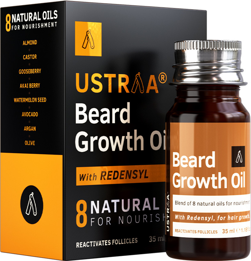 USTRAA Beard Growth Oil - 35ml - More Beard Growth, With Redensyl, 8 Natural Oils including Jojoba Oil, Vitamin E, Nourishment & Strengthening, No Harmful Chemicals Hair Oil(35 ml)