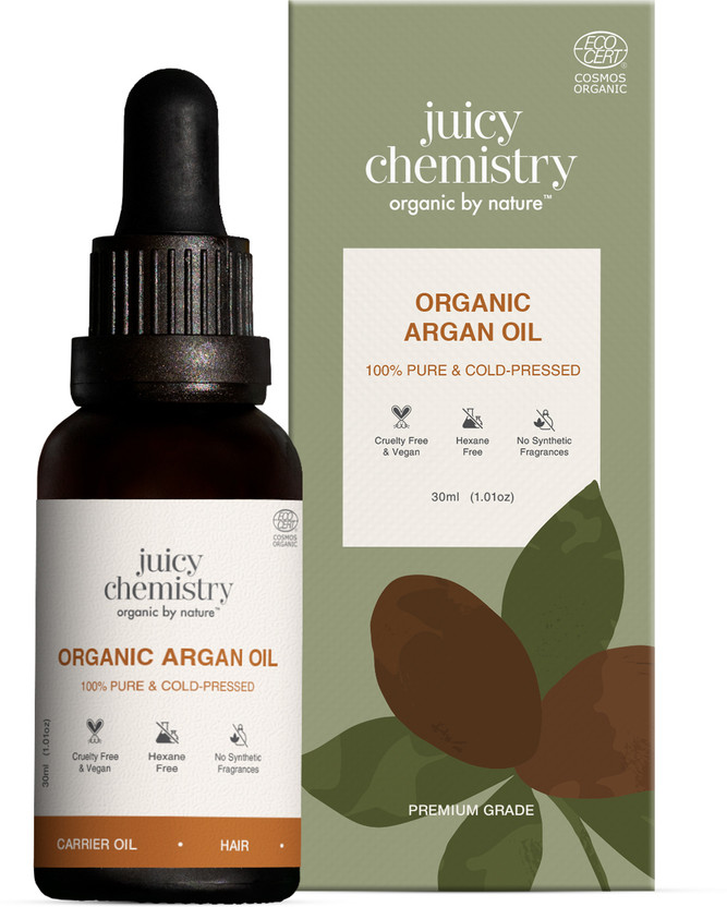 Juicy Chemistry Argan Oil | Deeply Moisturises Skin | 100% Pure, Cold-Pressed & Organic Hair Oil(30 ml)