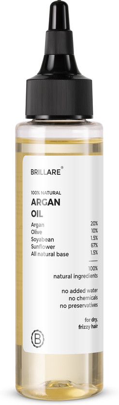 BRILLARE 20% Argan Oil for Dry, Frizzy Hair with 10% Olive Oil for Frizz Control Hair Oil(100 ml)