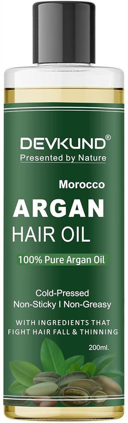 Devkund 100% Pure Cold Pressed Moroccan Argan For Dry/Coarse/Frizzy  Hair Oil(200 ml)