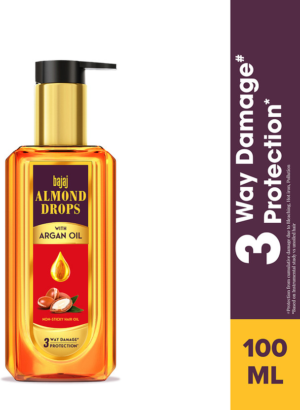 BAJAJ Almond Drops non sticky, with Almond & Argan oil for damage protection Hair Oil(100 ml)