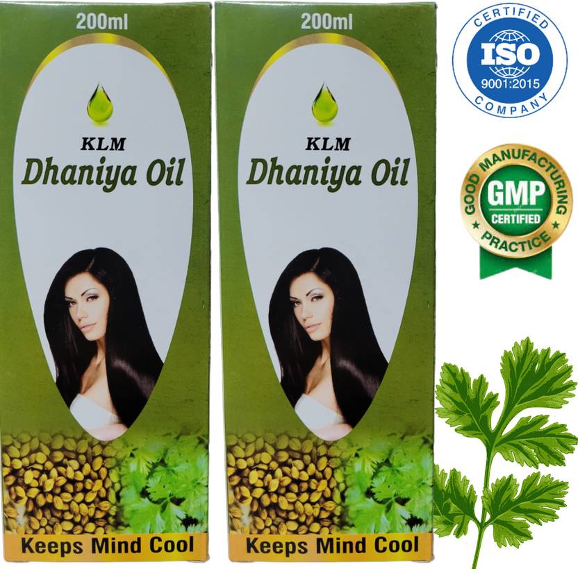 klm pharma DHANIYA Hair OIL 2*200ml Coriander Oil Keeps Mind Cool