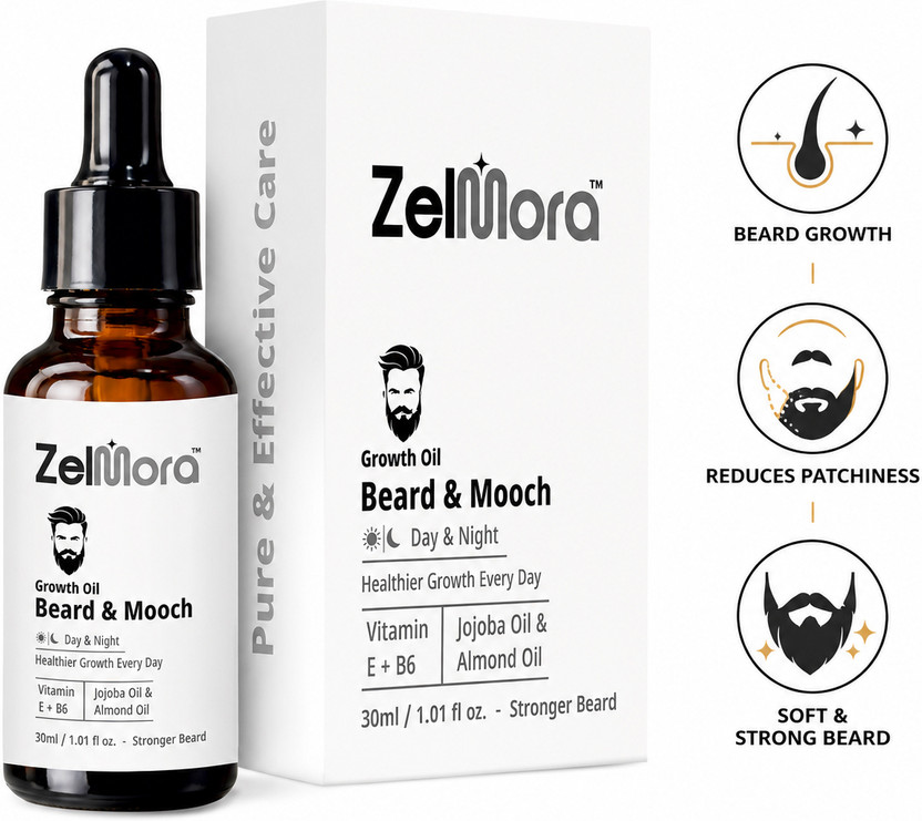 ZELMORA Beard Oil Men Beard Growth Oil with Almond Oil for Fuller Beard Care Hair Oil(30 ml)