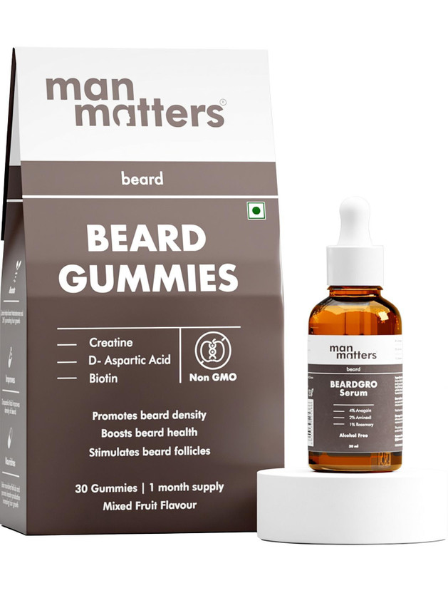 Man Matters Beard Oil In Serum & Beard Gummies Combo | Improves Beard Density & Nourishes Hair Oil(160 g)