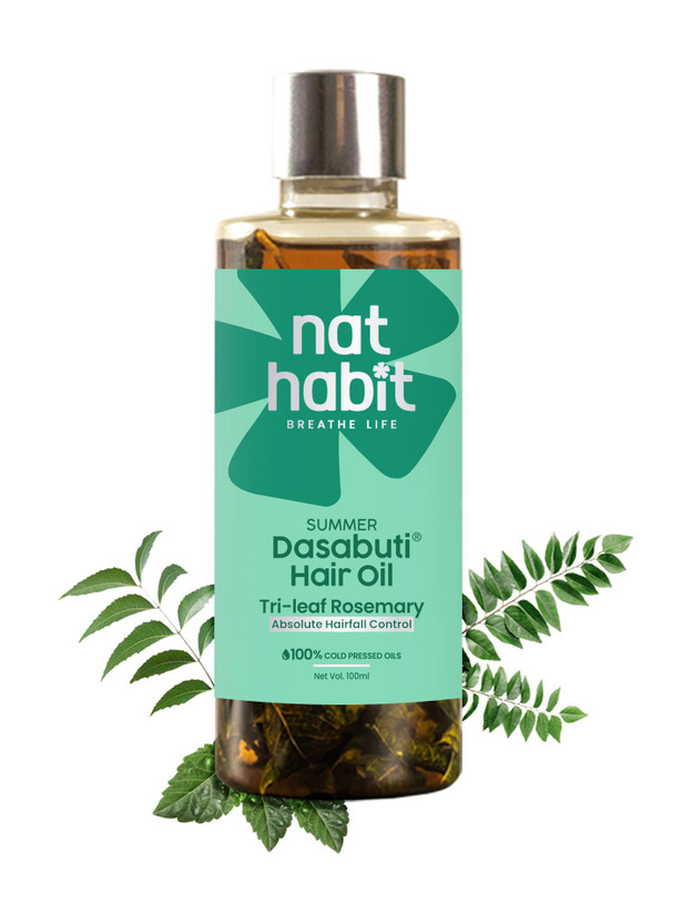 Nat Habit TriLeaf Hair Fall Control Summer Dasabuti Hair Oil | Hair & Scalp Massage, Hair Growth, Dry Frizzy Hair | Ayurvedic, Herbal, Fresh Made | 15 Herbs Heat Soaked | Castor, Coconut, Amla (100ml) Hair Oil(100 ml)