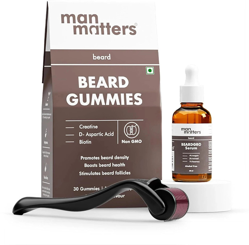 Man Matters Ultimate Beard Growth Kit | Beard Serum, Beard Gummies & 0.5mm Derma Roller Hair Oil(30 ml)