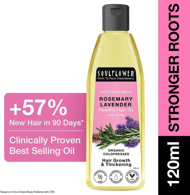 Soulflower Rosemary Lavender Hair Growth Oil, 100% Pure, Clinically Proven, Fall Control Hair Oil(120 ml)