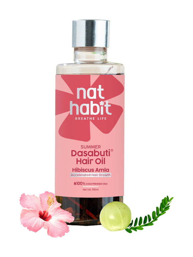 Nat Habit Hibiscus Amla Hair Growth Summer Dasabuti Hair Oil | Hair Fall, Massage, Dry, Frizzy Hair Treatment | Ayurvedic, Herbal, Fresh Made | 16 Herbs Heat Soaked | Castor, Coconut, Amla (100ml) Hair Oil(100 ml)