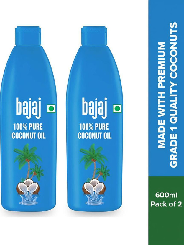 BAJAJ 100% Pure Coconut Oil Pack of 2 Made with Premium Grade 1 Quality Coconuts Hair Oil(1.2 L)