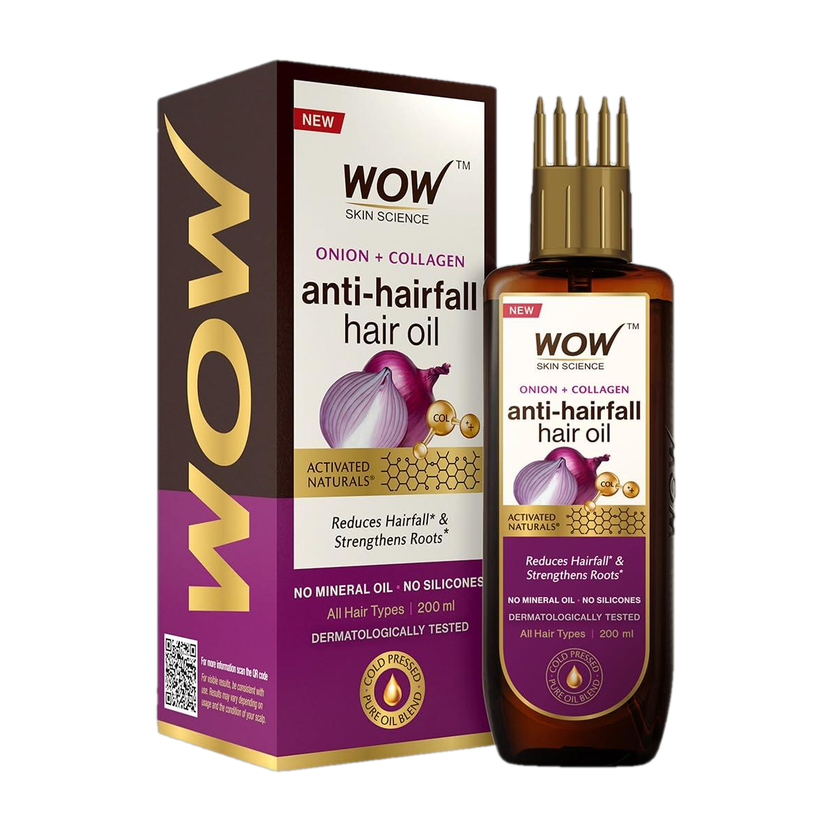 WOW SKIN SCIENCE Onion Oil - Black Seed Onion Hair Oil - WITH COMB APPLICATOR - Controls Hair Fall - NO Mineral Oil, Silicones, Cooking Oil & Synthetic Fragrance - 200 ml Hair Oil(200 ml)