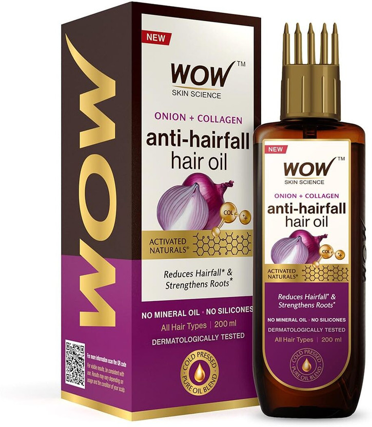 WOW SKIN SCIENCE Onion Oil - Black Seed Onion Hair Oil - WITH COMB APPLICATOR - Controls Hair Fall - NO Mineral Oil, Silicones, Cooking Oil & Synthetic Fragrance - 200 ml Hair Oil(200 ml)