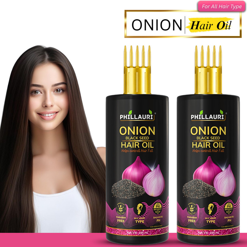 Phillauri Onion Black Seed Hair Oil - WITH COMB APPLICATOR - Controls Hair Fall Hair Oil(200 ml)