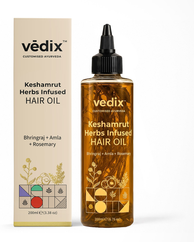 Vedix Keshamrut Herb Infused Ayurvedic Anti-Hairfall Oil With Bhringraj & Rosemary Hair Oil(200 ml)
