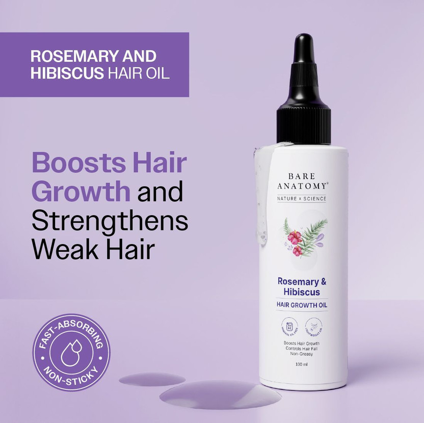 BARE ANATOMY Rosemary & Hibiscus Hair Growth Oil enriched with Bhringraj for New Hair Growth Hair Oil(100 ml)