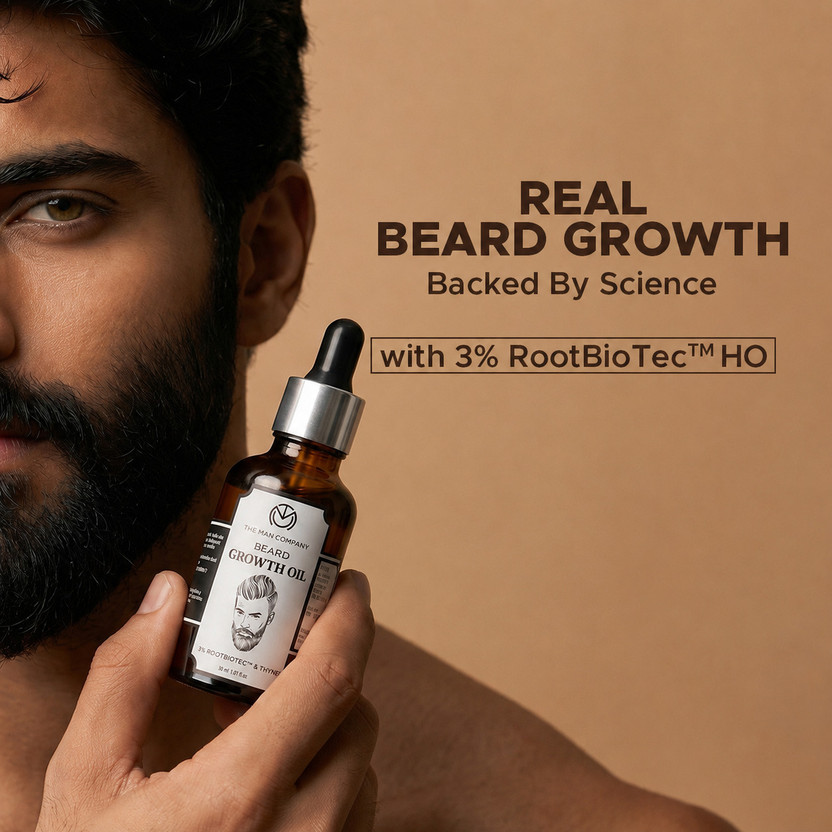 THE MAN COMPANY Beard Oil for Growing Beard Faster with Almond & Thyme, 100% Natural, Best Beard Growth Oil for Men, Nourishes & Strengthens Uneven Patchy Beard - 30ML Hair Oil(30 ml)