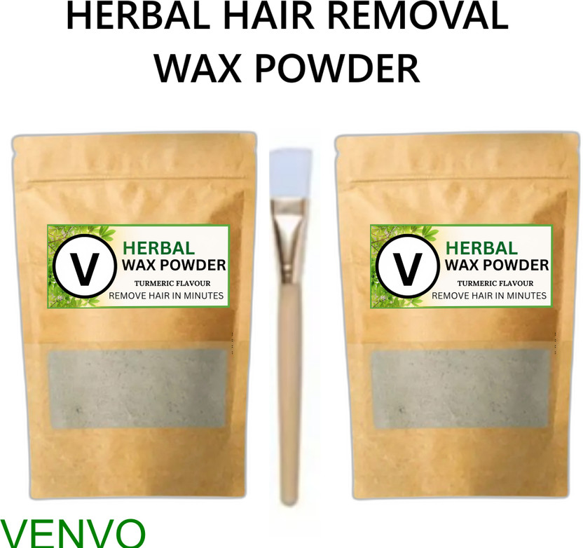 venvo Herbal Brown Wax Powder For Smooth Touch Pack of 2 with Brush Powder(200 g, Set of 2)
