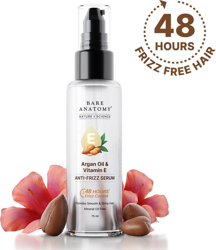 BARE ANATOMY Argan & Vitamin E Anti-Frizz Hair Serum - 48H Frizz Control, Smooth & Shiny Hair(75 ml)