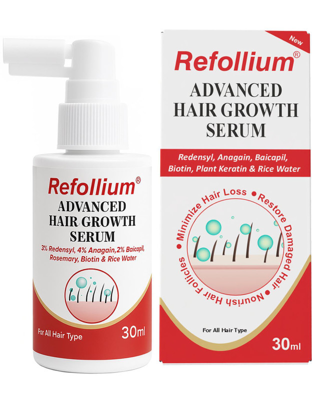 Refollium Refollium Hair Growth Serum with Redensyl, Anagain, Baicapil, Biotin For Hairfall Control(30 ml) - Flipkart Deal