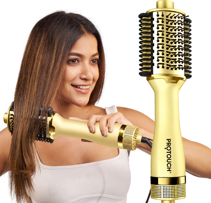 PROTOUCH Born To Shine 2-in-1 Blow Brush – Dry , Style & Straighten & Volumizer Hair Straightener Brush(Yellow)