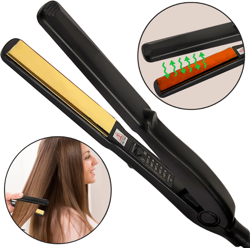 Professional Grawya Neo Tress Gold Plate Titanium Hair Straightener with 4X Titanium Plate Hair Straightener(Black)