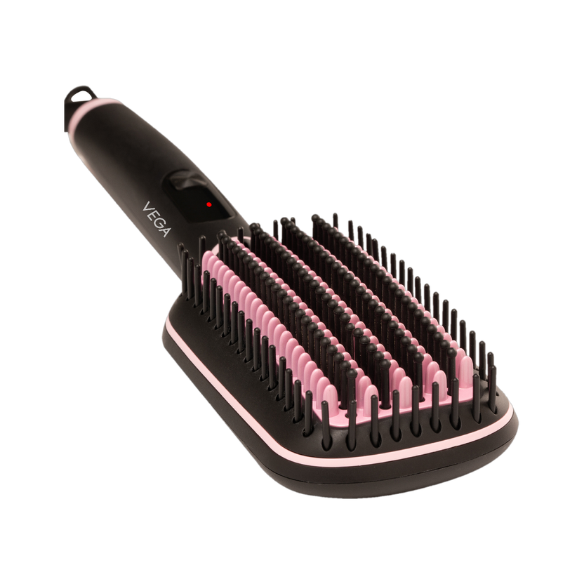 VEGA LitStyle L2 Lit style L2 with Keratin and Argan Oil Infused Ceramic Coated Bristles, VHSB-07 Hair Straightener Brush(Black, Pink)