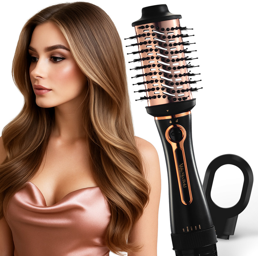 MakeMeeBold 3 in 1 Hot Air Brush for Women | One Step Volumizer, Dryer and Hair Straightener Brush(Rose Gold)
