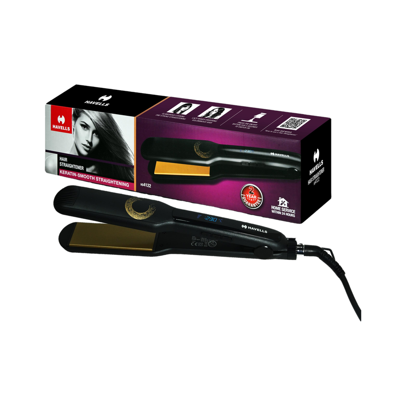 HAVELLS HS4122 Keratin Smooth HS 4122 Hair Straightener(Black, Gold)